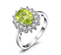 JewelryPalace Princesa Diana Kate Middleton Anillo Mujer Placcato Oro Bianco 14K, Anillo Compromiso 2.7ct Peridot Colored Cubic Zirconia Verde Corte Ovalado, Halo Anillo Promesa Vintage Piedra 13