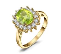 JewelryPalace Princesa Diana Kate Middleton Anillo Mujer Placcato Oro Giallo 14K, Anillo Compromiso 2.7ct Peridot Colored Cubic Zirconia Verde Corte Ovalado, Halo Anillo Promesa Vintage Piedra 11