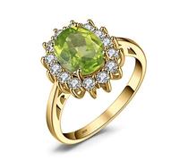 JewelryPalace Princesa Diana Kate Middleton Anillo Mujer Plata, Anillo de Compromiso 2.7ct Peridoto Natural Verde Corte Ovalado, Halo Anillo Niña Promesa Oro 14k Vintage Piedra Conjunto Joyas Mujer 14