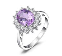 JewelryPalace Princesa Diana Kate Middleton Anillos Mujer, Anillo Compromiso 2.7ct Amethyst Colored Cubic Zirconia Corte Ovalado, Halo Promesa Vintage, Joyas 15,5