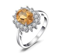 JewelryPalace Princesa Diana Kate Middleton Anillos Mujer, Anillo Compromiso 2.7ct Citrine Colored Nano Crystal Corte Ovalado, Halo Anillo Promesa Vintage, Joyas 18