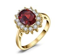 JewelryPalace Princesa Diana Kate Middleton Anillos Mujer, Anillo de Compromiso 2.7ct Garnet Colored Cubic Zirconia Corte Ovalado, Halo Anillo Promesa Bañado en Oro Amarillo 14K 13