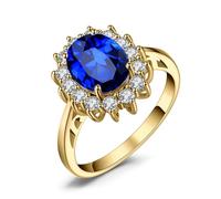 JewelryPalace Princesa Diana Kate Middleton Anillos Mujer, Anillo de Compromiso 2.7ct Royal Blue Created Spinel Corte Ovalado, Halo Promesa Bañado en Oro Amarillo 14K Vintage, Conjunto Joyas Mujer 14