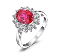 JewelryPalace Princesa Diana Kate Middleton Anillos Mujer, Anillo de Compromiso 2.7ct Rubí Creado Rojo Corte Ovalado, Halo Promesa Vintage Piedra Bañado en Oro Blanco 14K, Joyas Mujer 10