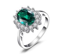 JewelryPalace Princesa Diana Kate Middleton Anillos Mujer Placcato Oro Bianco 14K, Anillo Compromiso 2.7ct Esmeralda Simulado Verde Corte Ovalado, Halo Anillo 11