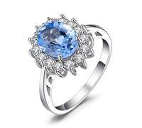 JewelryPalace Princesa Diana Kate Middleton Anillos Mujer Placcato Oro Bianco 14K, Anillo Compromiso 2.7ct Sky Blue Colored Created Spinel, Halo Anillo Vintage 20,5
