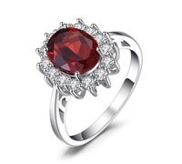JewelryPalace Princesa Diana Kate Middleton Anillos Mujer Placcato Oro Bianco 14K, Anillo Compromiso 2.7ct Garnet Colored Cubic Zirconia Rojo Ovalado 17