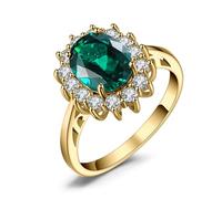 JewelryPalace Princesa Diana Kate Middleton Anillos Mujer Placcato Oro Giallo 14K, Anillo Compromiso 2.7ct Esmeralda Simulado Verde Corte Ovalado, Halo Anillo 24