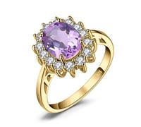 JewelryPalace Princesa Diana Kate Middleton Anillos Mujer Plata, Anillo Compromiso 2.7ct Amatista Natural Morado Corte Ovalado, Halo Anillos Niña Promesa Oro 14k Vintage Piedra Conjunto Joyas Mujer 9