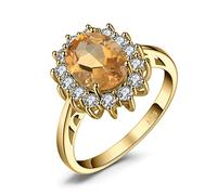 JewelryPalace Princesa Diana Kate Middleton Anillos Mujer Plata, Anillo Compromiso 2.7ct Citrino Natural Amarillo Corte Ovalado, Halo Anillo Niña Promesa Oro 14k Piedra, Conjunto Joyas Mujer 20.5