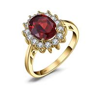 JewelryPalace Princesa Diana Kate Middleton Anillos Mujer Plata, Anillo de Compromiso 2.7ct Granate Natural Rojo Corte Ovalado, Halo Anillo Niña Promesa Oro 14k Vintage Piedra, Conjunto Joyas Mujer 10