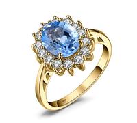 JewelryPalace Princesa Diana Kate Middleton Anillos Mujer Plata, Anillo de Compromiso 2.7ct Topacio Natural Azul Corte Ovalado, Halo Anillo Niña Promesa Oro 14k Vintage Piedra, Conjunto Joyas Mujer 14
