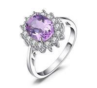 JewelryPalace Princesa Diana Kate Middleton Anillos Mujer Plata de Ley 925, Anillo Compromiso 2.7ct Amatista Natural Morado Corte Ovalado, Halo Anillos Niña Promesa Vintage Piedra, Conjunto Joyas 20.5