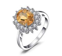 JewelryPalace Princesa Diana Kate Middleton Anillos Mujer Plata de Ley 925, Anillo Compromiso 2.7ct Citrino Natural Amarillo Corte Ovalado, Halo Anillo Niña Promesa Vintage Piedra, Conjunto Joyas 9