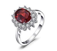 JewelryPalace Princesa Diana Kate Middleton Anillos Mujer Plata de Ley 925, Anillo de Compromiso 2.7ct Granate Natural Rojo Corte Ovalado, Halo Anillo Niña Promesa Vintage Piedra, Conjunto Joyas 18