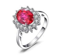 JewelryPalace Princesa Diana Kate Middleton Anillos Mujer Plata de Ley 925, Anillo de Compromiso 2.7ct Rubí Creado Rojo Corte Ovalado, Halo Anillos Niña Promesa Vintage Piedra, Conjunto Joyas Mujer 18