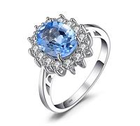JewelryPalace Princesa Diana Kate Middleton Anillos Mujer Plata de Ley 925, Anillo de Compromiso 2.7ct Topacio Natural Azul Corte Ovalado, Halo Anillo Niña Promesa Vintage Piedra, Conjunto Joyas 11