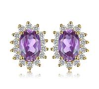 JewelryPalace Princesa Diana Kate Middleton Pendientes Mujer Plata, Pendientes de Tuerca 1.2ct Amatista Natural Morado, Halo Pendientes Pequeños Mujer Oro 14k Piedra, Pendientes Niña Joyas