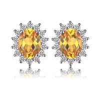 JewelryPalace Princesa Diana Kate Middleton Pendientes Mujer Plata, Pendientes de Tuerca 1.2ct Citrino Natural Amarillo, Halo Pendientes Pequeños Mujer Piedra, Pendientes Niña Joyas