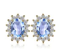 JewelryPalace Princesa Diana Kate Middleton Pendientes Mujer Plata, Pendientes de Tuerca 1.2ct Topacio Natural Azul, Halo Pendientes Pequeños Mujer Oro 14k Piedra, Pendientes Niña Joyas Mujer