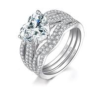 JewelryPalace Set Anillo Compromiso Mujer 3ct Circonita Corte Corazón, Solitario Anillo Apilable Plata de Ley 925, Anillo Promesa Amor Diamante Simulado, Banda de Boda Plata Eternity Conjunto Novia 9