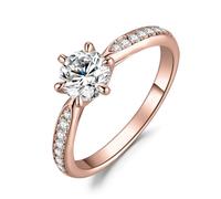 JewelryPalace Solitario Anillo Bañado en Oro Rosa de 14K Mujer 0.5ct Moissanita Corte Redondo, Compromiso Media Eternidad, Anillo Promesa Niña, Joyas 11