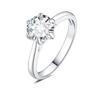 JewelryPalace Solitario Anillo Mujer 2ct Circonita Corte Redonda, Anillo de Compromiso 14K White Gold Plated Diamante Simulado, Anillo Promesa Clásico Piedra 6 Garras, Joyas de Mujer 15,5