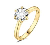 JewelryPalace Solitario Anillo Mujer 2ct Circonita Corte Redonda, Anillo de Compromiso 14K Yellow Gold Plated Diamante Simulado, Anillo Promesa Clásico Piedra 6 Garras, Joyas de Mujer 18