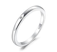 JewelryPalace Solitario Anillo Plata de Ley 925 con Una Circonita, Bisel Banda de Boda Apilable, Clásicos Anillos Promesa con Piedra, Conjunto anillos Joyas de Mujer 14