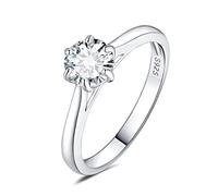 JewelryPalace Solitario Anillo Plata Mujer 0.5ct Moissanita Corte Redonda, Anillo de Compromiso Plata de Ley 925 Diamante Simulado, Anillo Promesa Niña Clásico Piedra 6 Garras, Joyas de Mujer 10