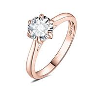 JewelryPalace Solitario Anillo Plata Mujer 1.5ct Moissanita Corte Redonda, Anillo Compromiso Plata de Ley 925 Oro Rosa Diamante Simulado, Anillo Promesa Niña Clásico Piedra 6 Garras, Joyas Mujer 9