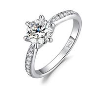 JewelryPalace Solitario Anillo Plata Mujer 1.5ct Moissanita Corte Redondo, Anillo Compromiso Media Eternidad Diamante Simulado, Anillo Promesa Niña Clásico con Piedra, Conjunto Joyas para Novia 22