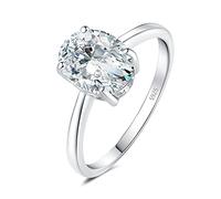 JewelryPalace Solitario Anillo Plata Mujer 2ct Circonita Corte Ovalado, Anillo de Compromiso Plata de Ley 925 Diamante Simulado, Anillo Promesa Niña Clásico con Piedra, Conjunto Joyas para Novia 10