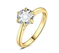 JewelryPalace Solitario Anillo Plata Mujer 2ct Circonita Corte Redonda, Anillo de Compromiso Plata de Ley 925 Oro 14k Diamante Simulado, Anillo Promesa Niña Clásico Piedra 6 Garras, Joyas de Mujer 10