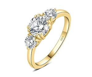JewelryPalace Tres Piedras Anillo Plata Mujer 1ct Circonita Corte Redondo, Anillo Compromiso Plata de Ley 925 Diamante Simulado, Anillo Promesa Niña Oro 14k Clásico Piedra, Conjunto Joyas Novia 10