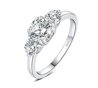 JewelryPalace Tres Piedras Anillo Plata Mujer 1ct Circonita Corte Redondo, Anillo de Compromiso Plata de Ley 925 Diamante Simulado, Anillo Promesa Niña Clásico Piedra, Conjunto Joyas para Novia 18