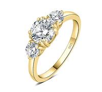JewelryPalace Tres Piedras Anillo Plata Mujer 1ct Moissanita Corte Redondo, Anillo Compromiso Plata de Ley 925 Diamante Simulado, Anillo Promesa Niña Clásico Oro 14k Piedra, Conjunto Joyas Novia 13