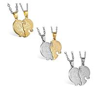 JewelryWe 2 cadenas de la amistad con grabado gratuito, acero inoxidable, colgante de corazón para parejas, collar con grabado Love You Árbol de la Vida, par de colgantes para mujer y hombre, Estrás,