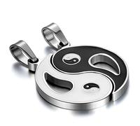 JewelryWe 2 Piezas Collares para Parejas Enamorados, Colgantes de Yin Yang TaiChi Partido Acero Inoxidable, Collar de Buena Fortuna Amuleto, Regalo de San Valentin Navidad