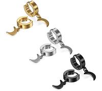 JewelryWe 3Pares Pendientes para Hombre Mujer, Pendientes Aro para Hombre luna Dangle Charms pendientes con bisagras pendientes Set