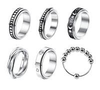 JewelryWe 6PCS Anillo para Hombre y Mujer Anillo de Boda Anillo de Rueda Universal de Doble Capa Anillo de Acero Inoxidable de Descompresión de Ansiedad Talla 11