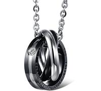 JewelryWe Amor Eterno Novios, Acero Inoxidable Collares Parejas Hombre Colgante de Anillos Oro Rosa 3 Círculos, Regalo de San Valentín