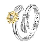 JewelryWe Anillo Ansiedad Abrazo Girasol: Anillo Inquietos Ajustable Plata para Pulgar de Mujer con Texto Grabado Always With You Circonio Hipoalergénico - Para Consolar Querido Uso Diario Regalos