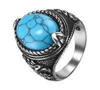 JewelryWe Anillo clásico con piedra para hombre: anillo grande gótico con piedra de ojo de tigre turquesa obsidiana Ideas de regalo, Acero inoxidable