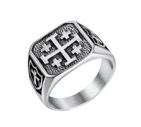 JewelryWe Anillo Cruz Jerusalén Hombre: Anillos Plata Vintage de Acero Inoxidable para el Pulgar Estampado Hipoalergénico Antialérgico Anchura 1.73cm Talla 8 - Para Uso Diario Rezar Regalo