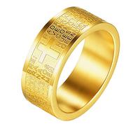 JewelryWe Anillo de acero inoxidable para hombre y mujer, cruz de oración del Señor, banda de 8 mm, color plateado, Oro