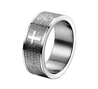 JewelryWe Anillo de Compromiso Cruz Grabado, Biblia Nuestro Padre, Clásico Para Hombre y Mujer, Plateado, Boda Regalo Original (30)