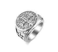 JewelryWe Anillo de Hombre y Mujer Punk de Acero Inoxidable con Cruz y Colgante de Cruz de la Orden de San Benito de Norcia