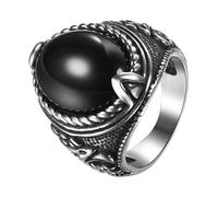 JewelryWe Anillo de piedra clásico para hombres: gran anillo gótico ancho con piedra de tigre turquesa obsidiana ideas de regalos, Acero inoxidable