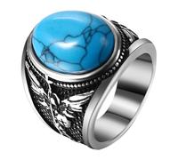 JewelryWe Anillo de San Miguel con turquesa/ojo de tigre/obsidiana, acero inoxidable, anillo para hombre, arcángel San Miguel, anillo de sello para hombre, anillo de sello retro, protector católico